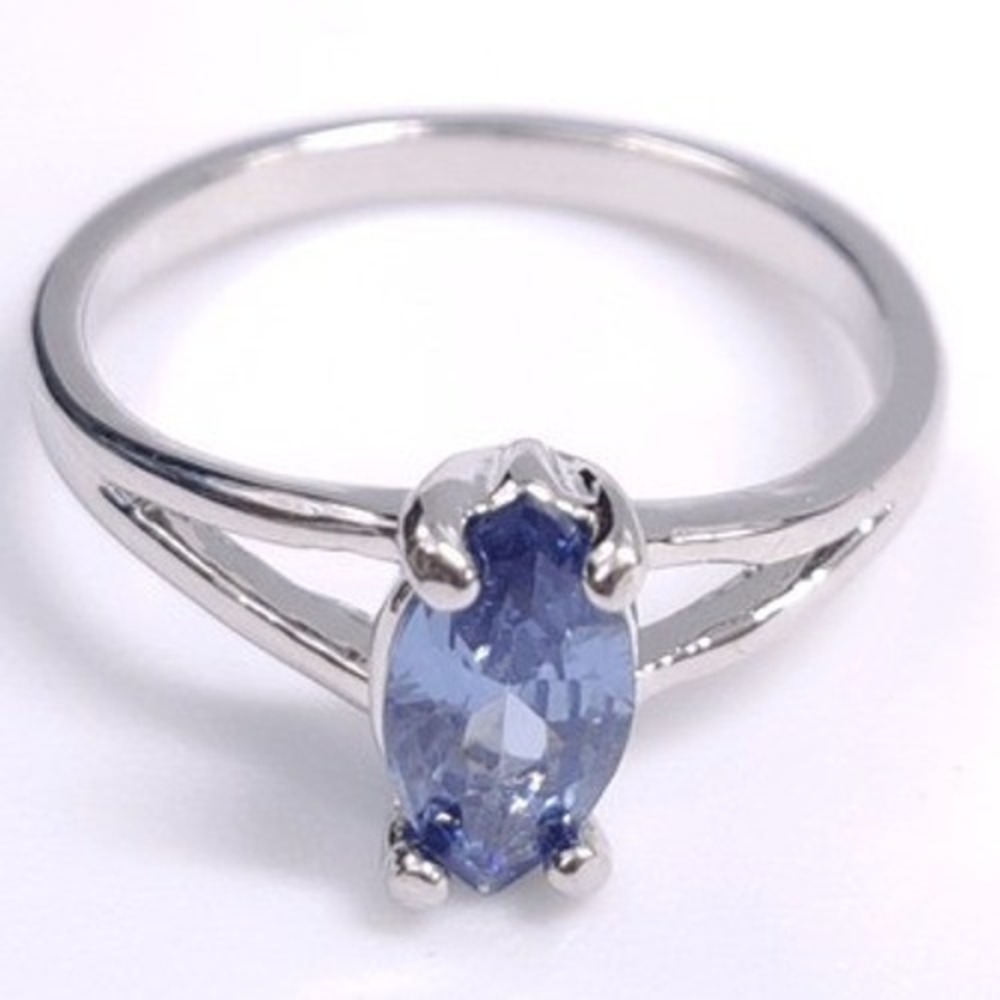 New Solitaire Ring Size‎ 7 Light Blue Marquise Stone Silver Tone Costume Jewelry